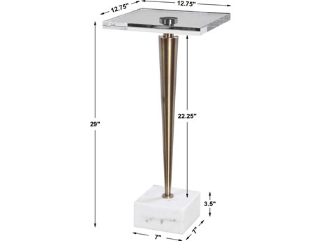 Uttermost Campeiro Square Crystal Brushed Brass Natural White Marble End Table