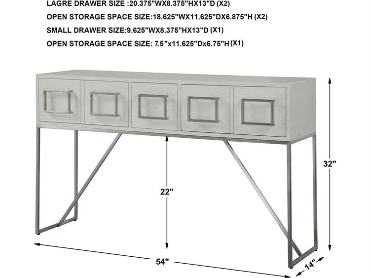 Uttermost Abaya 54" Rectangular Wood Soft White With Light Gray Brushed Nickel Console Table
