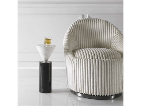 Uttermost Top Hat 8" Round Marble Black White End Table