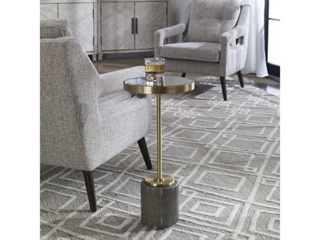 Uttermost Laurier Round Mirror Brushed Brass End Table