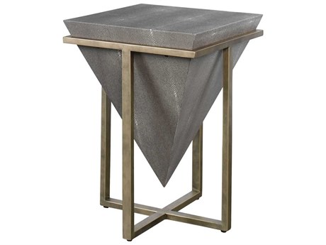 Uttermost Bertrand Square Faux Leather Elegant Gray Aged Gold End Table