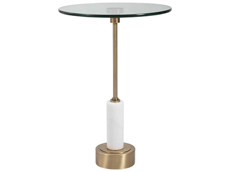 Uttermost Portsmouth Round Glass Brushed Brass End Table