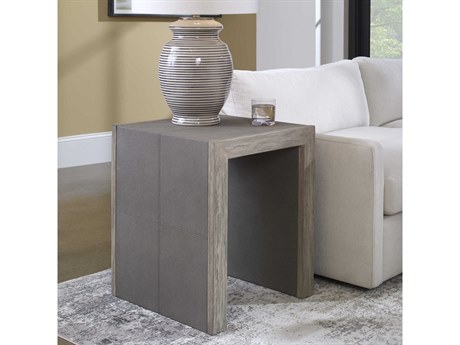 Uttermost Aerina Square Faux Leather Gray Shagreen End Table