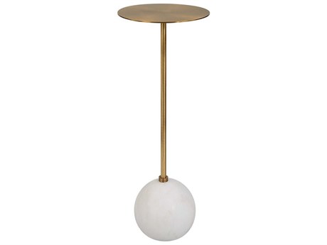 Uttermost Gimlet 8" Round Metal Brass White Marble End Table
