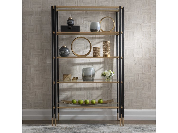 Uttermost Kentmore Matte Black / Brushed Gold Etagere | UT25221