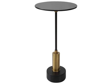 Uttermost Spector Round Glass Brushed Brass Satin Black End Table