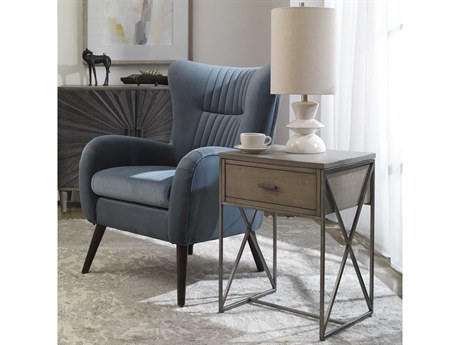 Uttermost Cartwright Rectangular Wood Aged Gray Soft Mushroom Brushed Pewter End Table