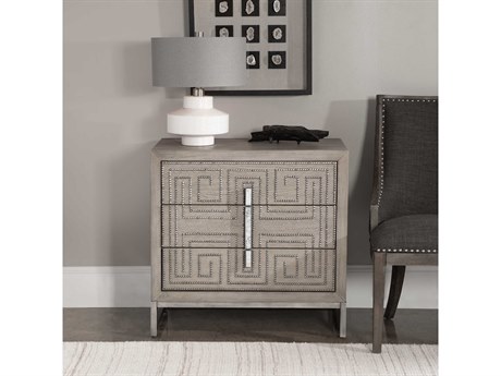 Uttermost Devya Soft Mushroom Gray Aged Pewter Silver Oak Wood Accent Chest