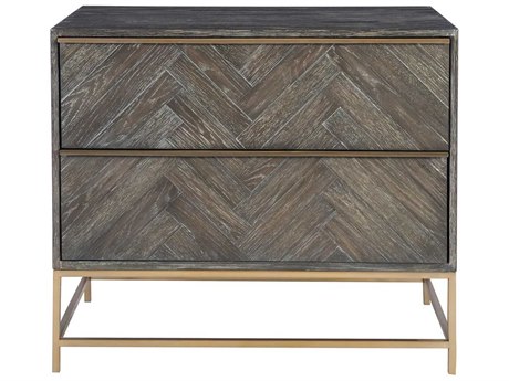 Uttermost Armistead Dark Walnut Brushed Brass Gold Oak Wood Accent Chest