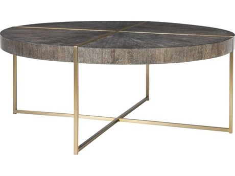 Uttermost Taja Round Wood Light Gray Brushed Brass Coffee Table