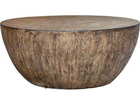 Uttermost Lark Round Wood Textured Aged Walnut Coffee Table