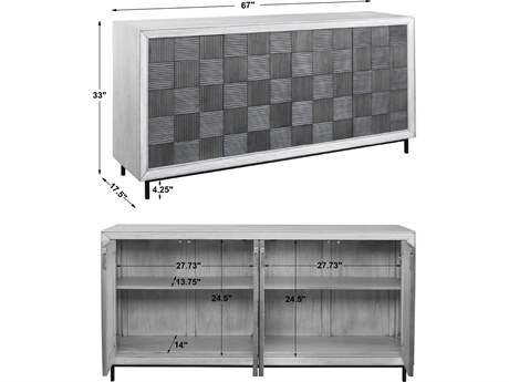 Uttermost Checkerboard 67" Mahogany Wood Light Gray White Washed Sideboard