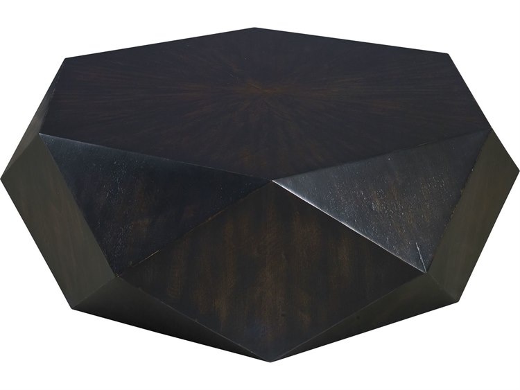 Uttermost Volker 40" Hexagon Wood Worn Black Honey Coffee Table UT25491