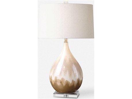 Uttermost Flavian Metallic Rust Beige Slightly Tapered Oval Hardback White Table Lamp