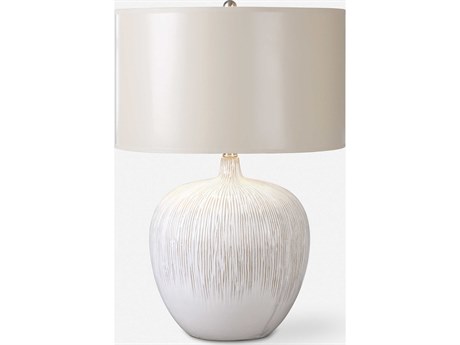 Uttermost Georgios Distressed Aged Ivory Round Drum Paper Hardback Hand Painted Bronze Table Lamp