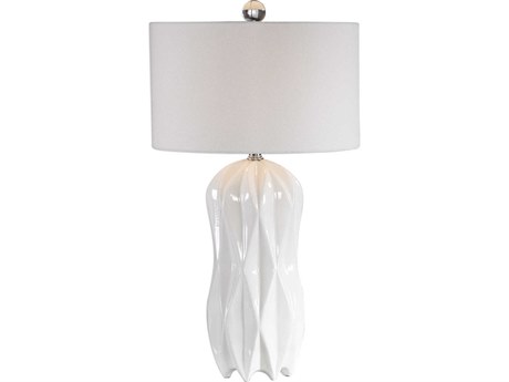 Uttermost Malena Glossy White Round Drum Hardback Buffet Lamp