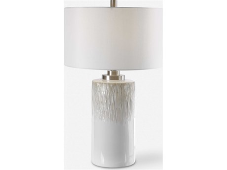 Uttermost Georgios Aged White Charcoal Beige Round Hardback Drum Gray Buffet Lamp