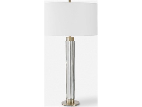 Uttermost Davies Crystal Antique Brass Drum Hardback Rolled Edge Buffet Lamp