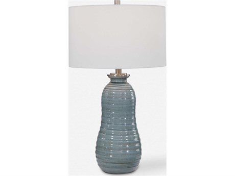 Uttermost Zaila Light Blue Drum Hardback Rolled Edge Nickel Buffet Lamp