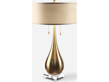Uttermost Lagrima Plated Brushed Brass Round Hardback Drum Table Lamp