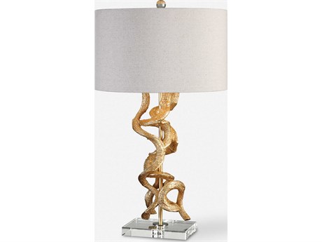 Uttermost Twisted Vines Gold Leaf Round Hardback Drum Clear Table Lamp