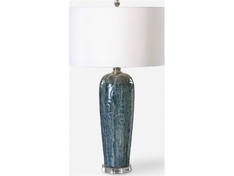 Uttermost Maira Heathered Blue Round Hardback Drum Crystal Table Lamp