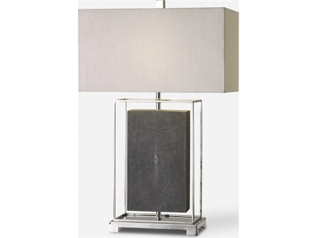 Uttermost Sakana Gray Polished Nickel Rectangle Hardback Table Lamp