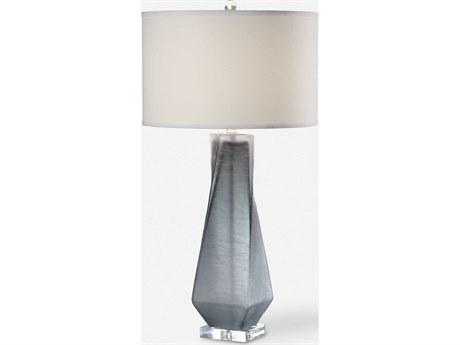 Uttermost Anatoli Charcoal Gray Glass Round Hardback Drum Table Lamp