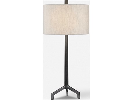 Uttermost Ivor Raw Steel Round Hardback Drum Black Buffet Lamp