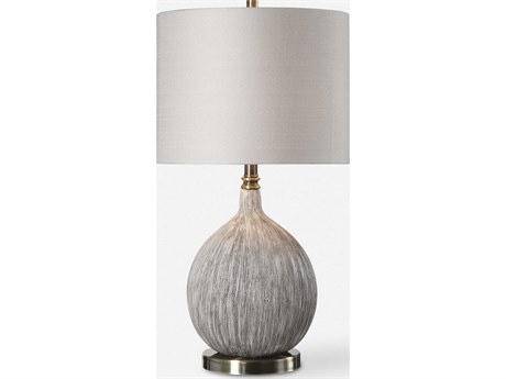 Uttermost Hedera Old Ivory Aged Black Round Hardback Drum Brass Buffet Lamp
