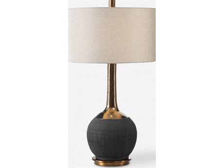 Uttermost Arnav Matte Black Round Hardback Drum Bronze Buffet Lamp