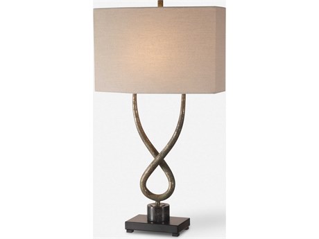 Uttermost Talema Aged Silver Leaf Oval Hardback With Straight Sides Black Buffet Lamp