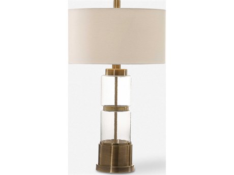 Uttermost Vaiga Clear Round Hardback Drum Brass Glass Buffet Lamp