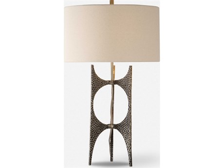 Uttermost Goldia Antique Golden Bronze Round Hardback Drum Gray Buffet Lamp