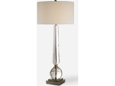 Uttermost Crista Crystal Clear Round Hardback Drum Nickel Buffet Lamp