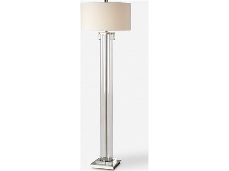 Uttermost Monette Crystal Champagne Nickel Round Hardback Drum Clear Floor Lamp
