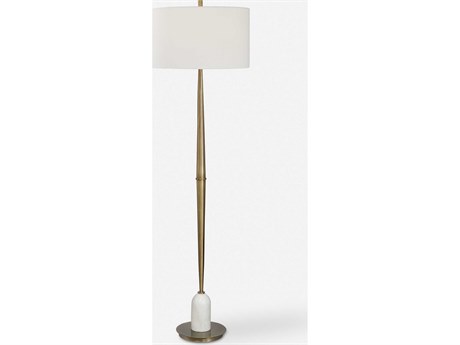 Uttermost Minette Antique Brass Round Drum Hardback Shade White Floor Lamp