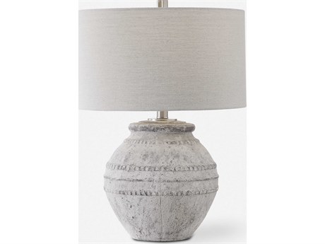Uttermost Montsant Stone Ivory Aged Gray Drum Hardback Rolled Edge Buffet Lamp