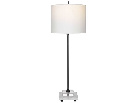 Uttermost Ciara Satin Black Round Hardback Shade With Lining White Crystal Buffet Lamp