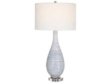 Uttermost Clariot Soft Blue White Round Hardback Drum Nickel Crystal Buffet Lamp