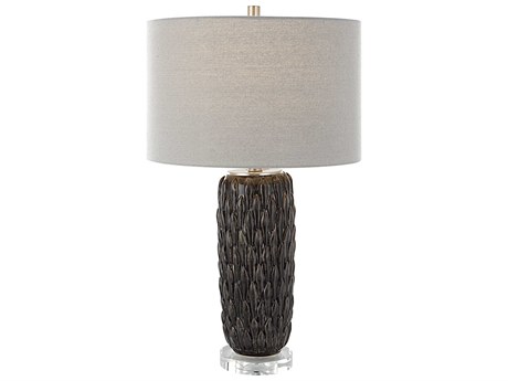 Uttermost Nettle Gray Polished Nickel Round Drum Hardback Shade Crystal Buffet Lamp