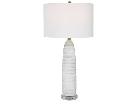 Uttermost Levadia Matte White Gray Brushed Nickel Round Drum Hardback Shade Crystal Buffet Lamp