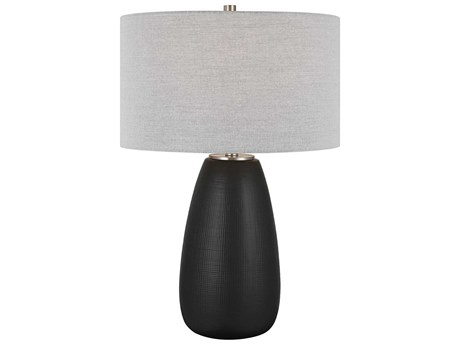 Uttermost Twilight Satin Black Round Hardback Drum Buffet Lamp