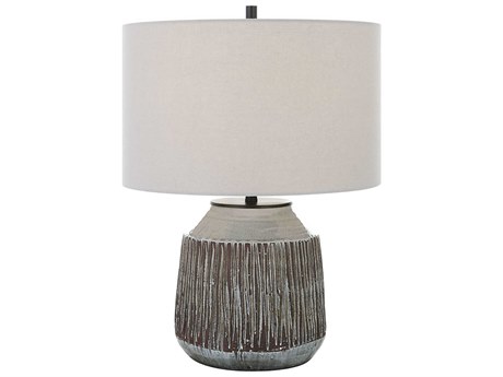 Uttermost Neolithic Distressed Blue Gray Round Hardback Drum Table Lamp