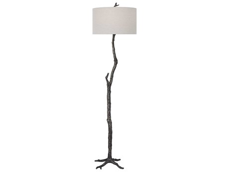 Uttermost Spruce Distressed Rustic Black Silver Round Hardback Drum Floor Lamp