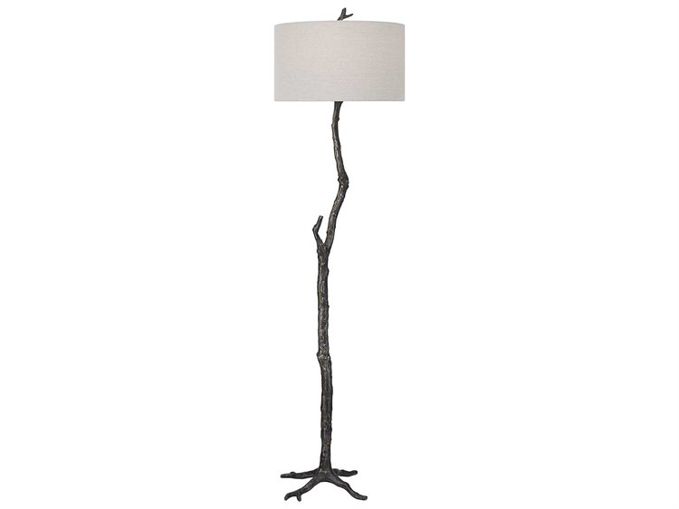 Photos - Floodlight / Street Light Uttermost Spruce Distressed Rustic Black Silver Round Hardback Drum Floor Lamp 30063 