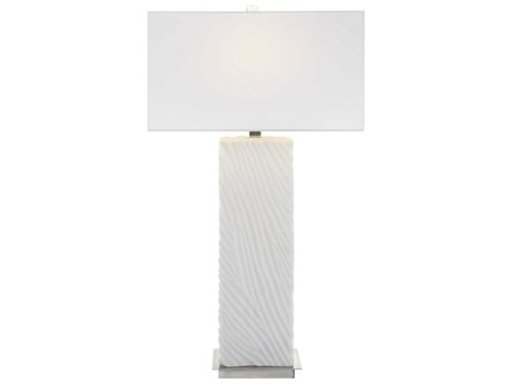 Uttermost Pillar White Marble Brushed Nickel Rectangle Hardback Buffet Lamp