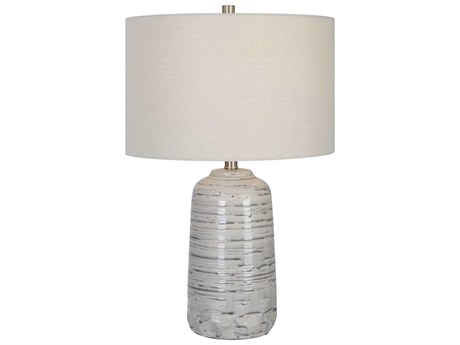 Uttermost Cyclone Ivory Glaze Round Hardback Drum Off White Table Lamp