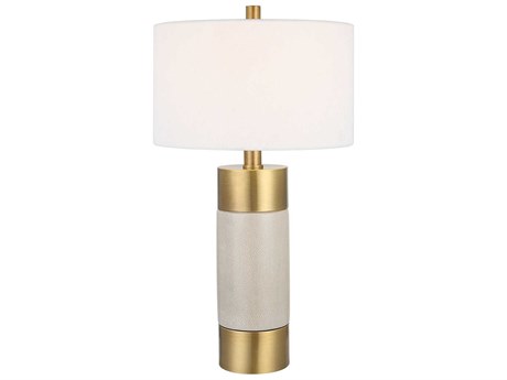 Uttermost Adelia Light Gray Round Drum Hardback Shade Gold Buffet Lamp