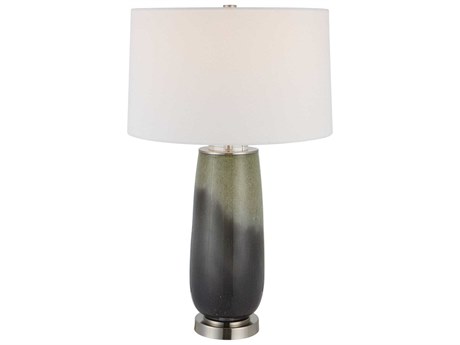 Uttermost Campa Gray Blue Round Hardback Shade Crystal Glass Buffet Lamp